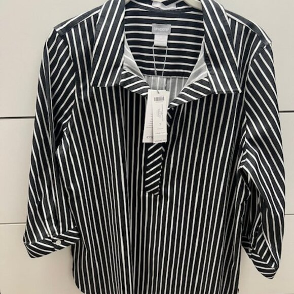 NWT Black & White Striped Blouse - Picture 2 of 4